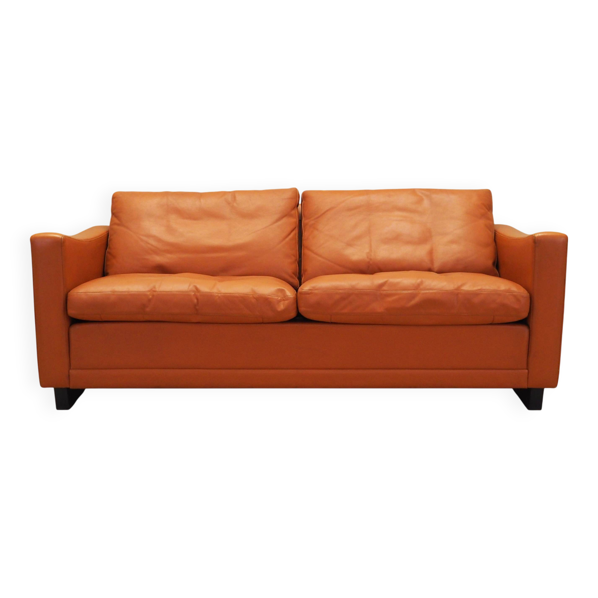 Orange leather sofa, Danish design, 1970s, production: Denmark