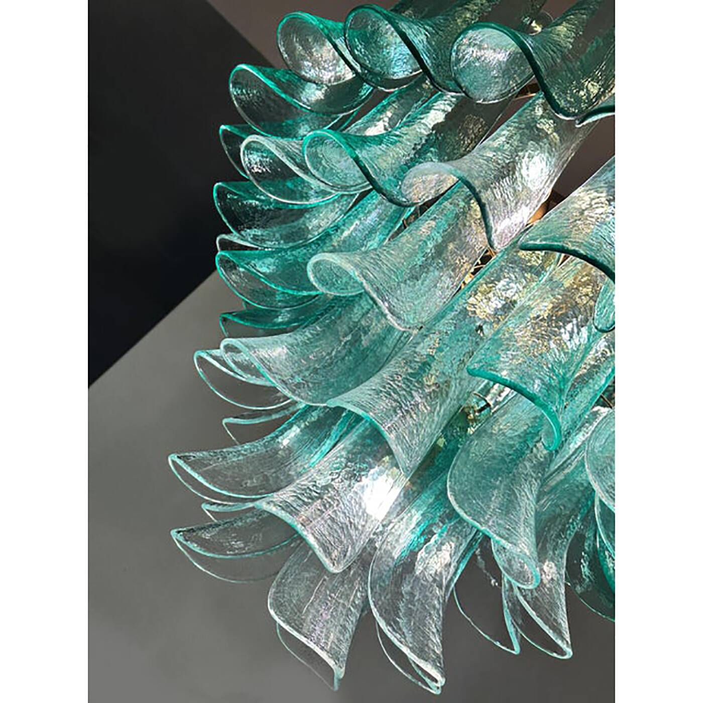 Mid-Century Modern Style Green-Wather "Sella" Petali Chandelier in Mazzega