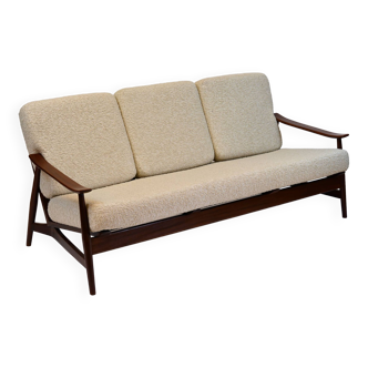 Vintage teak sofa with looped fabric