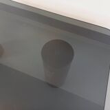 Table basse italienne carrée vintage en marbre et verre des années 70