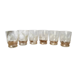 Set of 6 glasses with white leaf decor and gold rim
