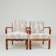 Pair of vintage wooden chairs jacquard beige