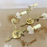 Pair of Lucien Gau "swan" wall lights in gilded bronze with bright gold and crystal