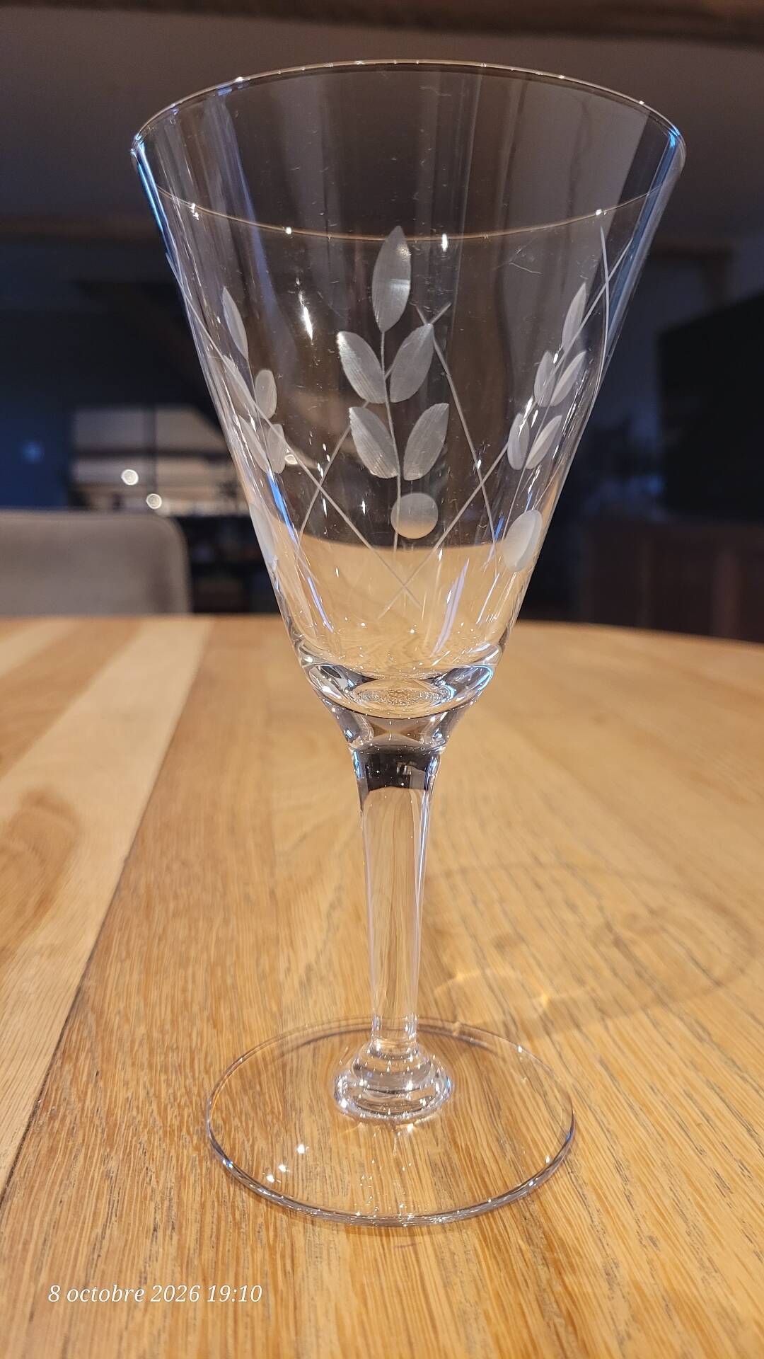 9 crystal stem glasses, vintage, Boussu Belgium