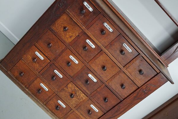 Paire d'armoires / vitrines d'apothicaire en chêne hollandais antiques Art Nouveau vers 1904