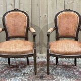 Pair of Louis XVI style armchairs in molded beech, work from the 1950s