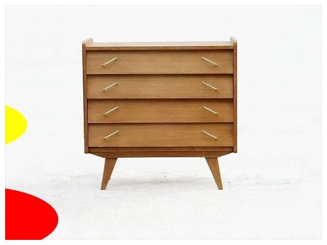 Renovated vintage chest of drawers 1960s golden oak compass feet