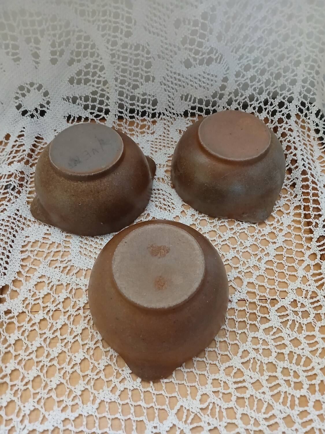 3 antique stoneware bowls