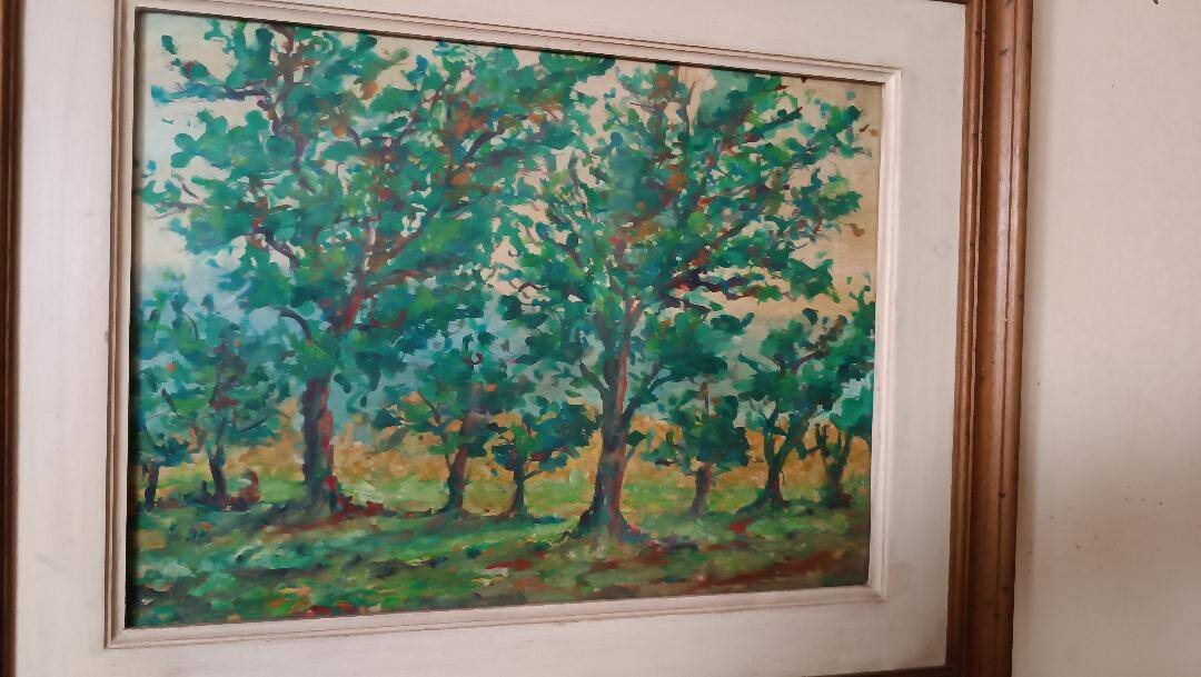 Peinture à l'huile sur panneau isorel paysage boisé signée et datée