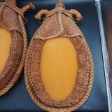 Pair of large oval rope and leather mirrors, very good condition, 1950s