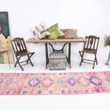 3x10 Rug For Hallway Pink Blue Vintage Runner Rug, 85x318Cm