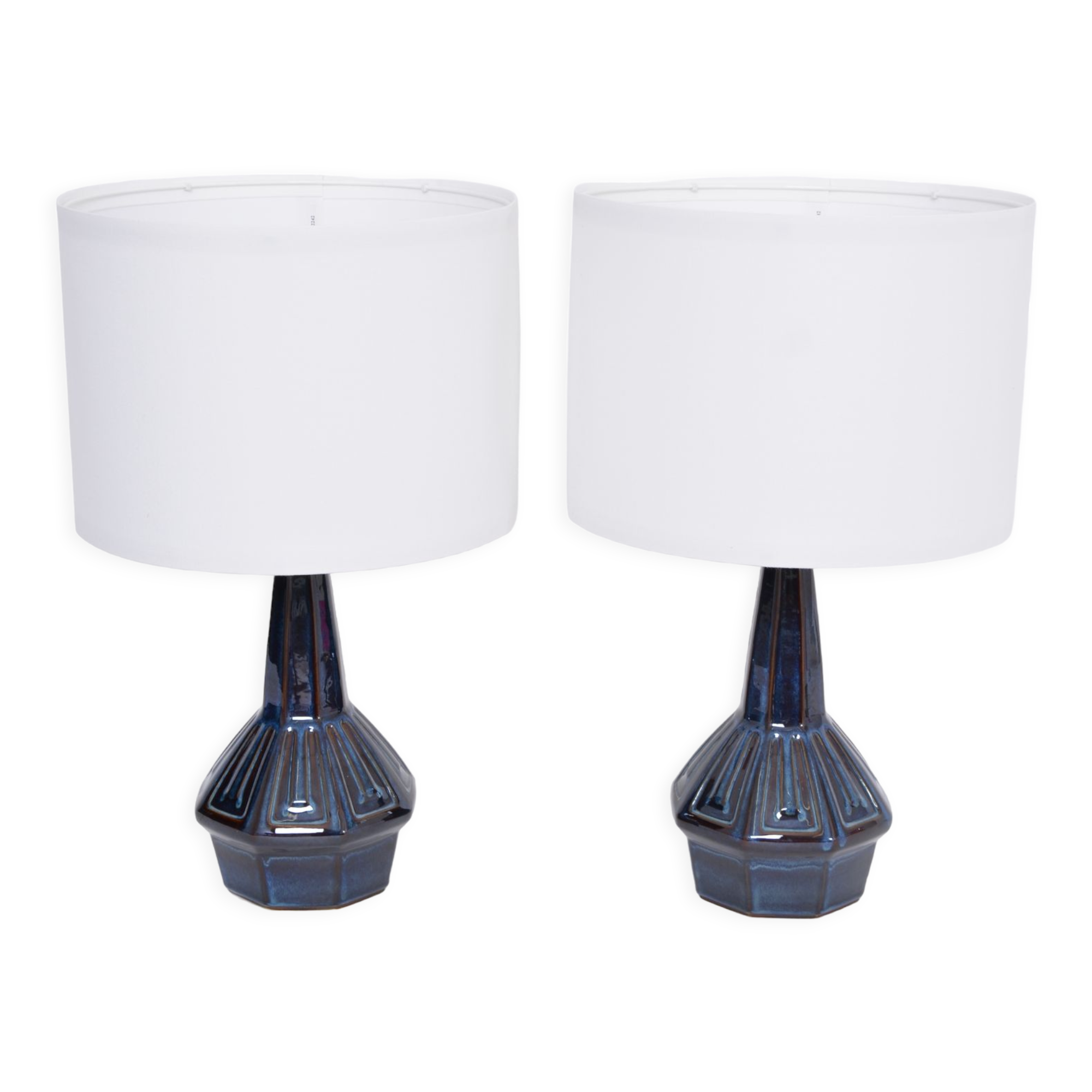 Paire de lampes de table bleues du milieu du siècle modèle 1055 par Einar Johansen pour Soholm