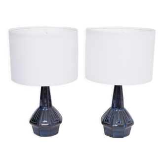 Pair of blue mid-century table lamps model 1055 by Einar Johansen for Soholm