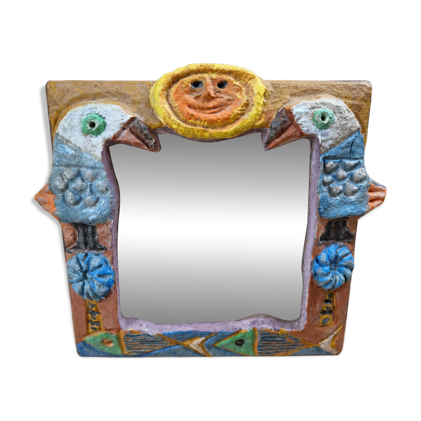 Rare wall mirror signed Les Argonautes, Vallauris.