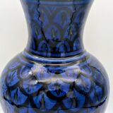 Large Baluster Vase in Safi Ceramic - Blue Black Geometric Design - Morocco