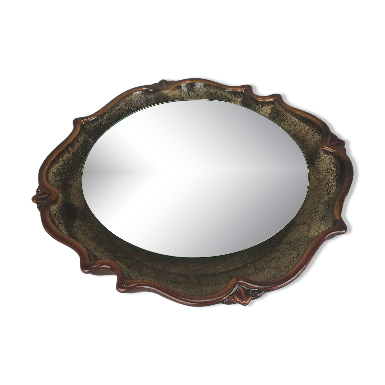 70's Mirror Wall Mirror Ceramic Pan Illuminated Space Age Design
