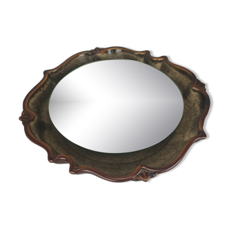 70's Mirror Wall Mirror Ceramic Pan Illuminated Space Age Design