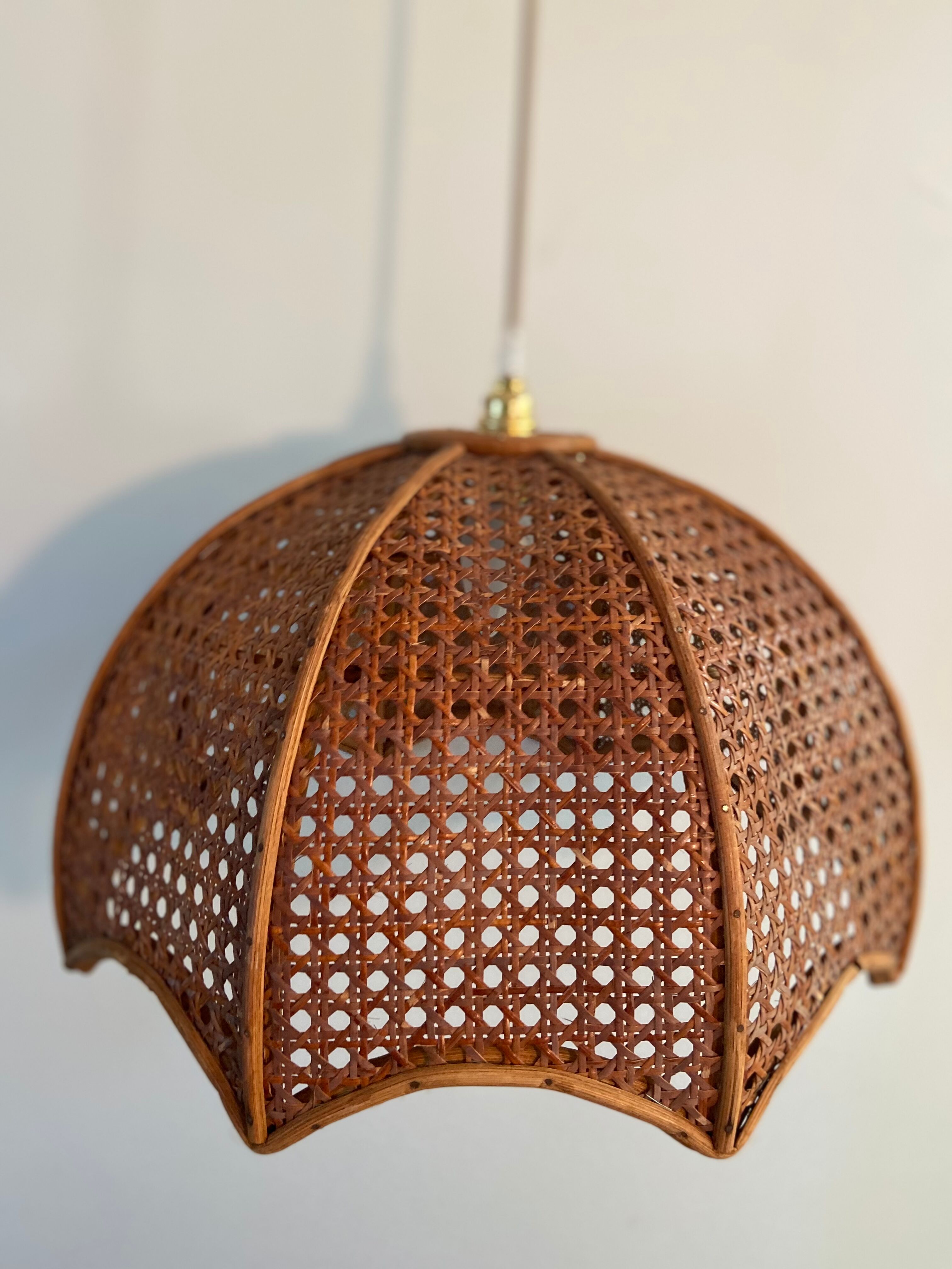 Suspension en cannage et rotin vintage