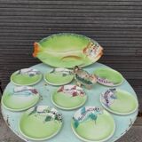 Vintage Vallauris ceramic dinnerware set. Fish design. 1960s