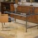 Brushed stainless steel and smoked black glass desk from the 1980s.