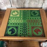 Old Vintage Wooden Double Game Board of Checkers & Small Horses #A782