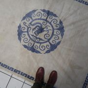 Vintage handmade 4.8' x 6.1' (147 cm x 187 cm) Tibetan Khaden rug from the 1970s