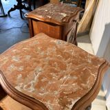 Pair of antique bedside tables with marble top and ceramic niche