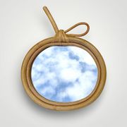 Vintage bamboo and rattan apple-shaped mirror - 1970s