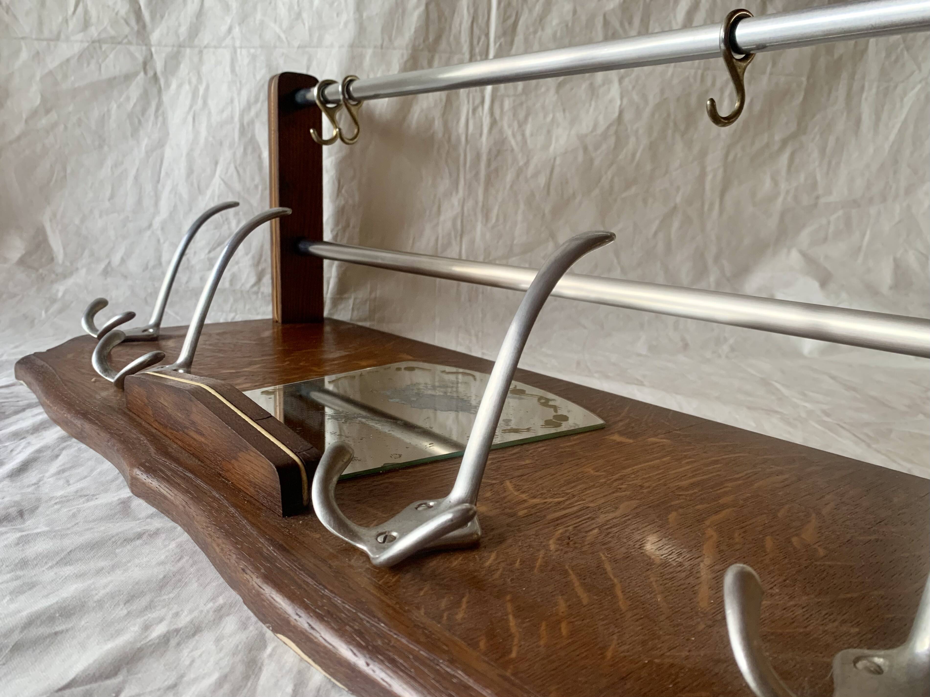 Art Deco wooden wall coat rack