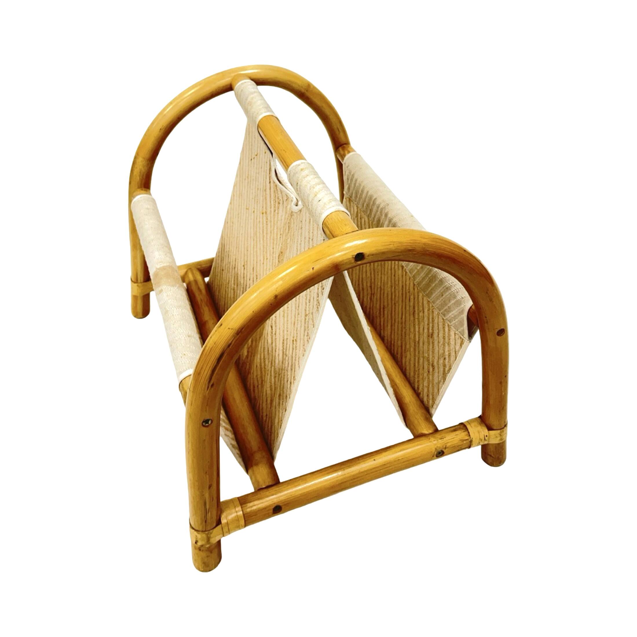 Vintage bamboo magazine rack – boho style / Mid-Century Modern, 1970s