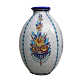 Boch La Louvière vase with a floral decoration in cracked faience