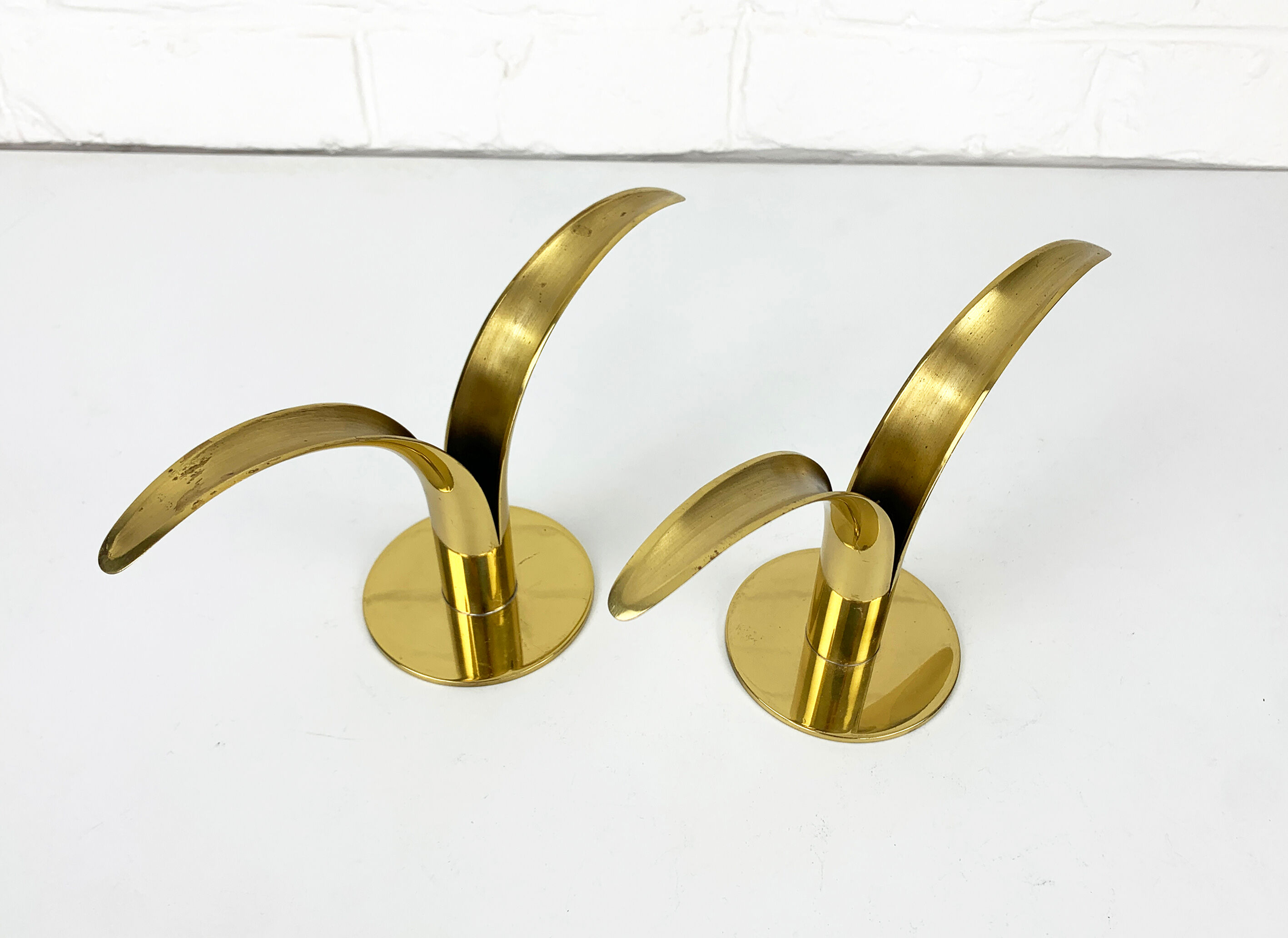 Pair of Lily brass candle holders, Ystad Metall, Sweden, design Ivar Ålenius Björk