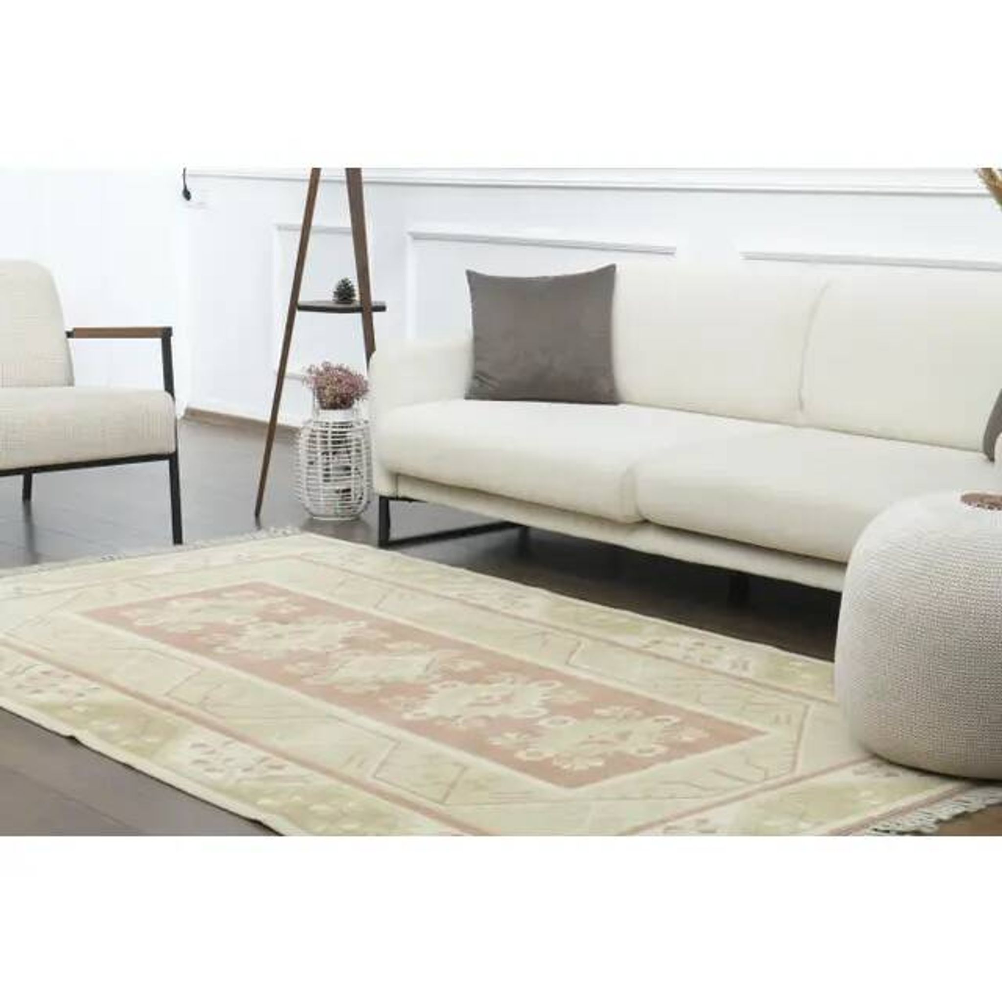 1970s Vintage Turkish Oushak Handmade Wool Cotton Beige Area Rug 153x260