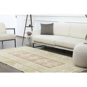 1970s Vintage Turkish Oushak Handmade Wool Cotton Beige Area Rug 153x260