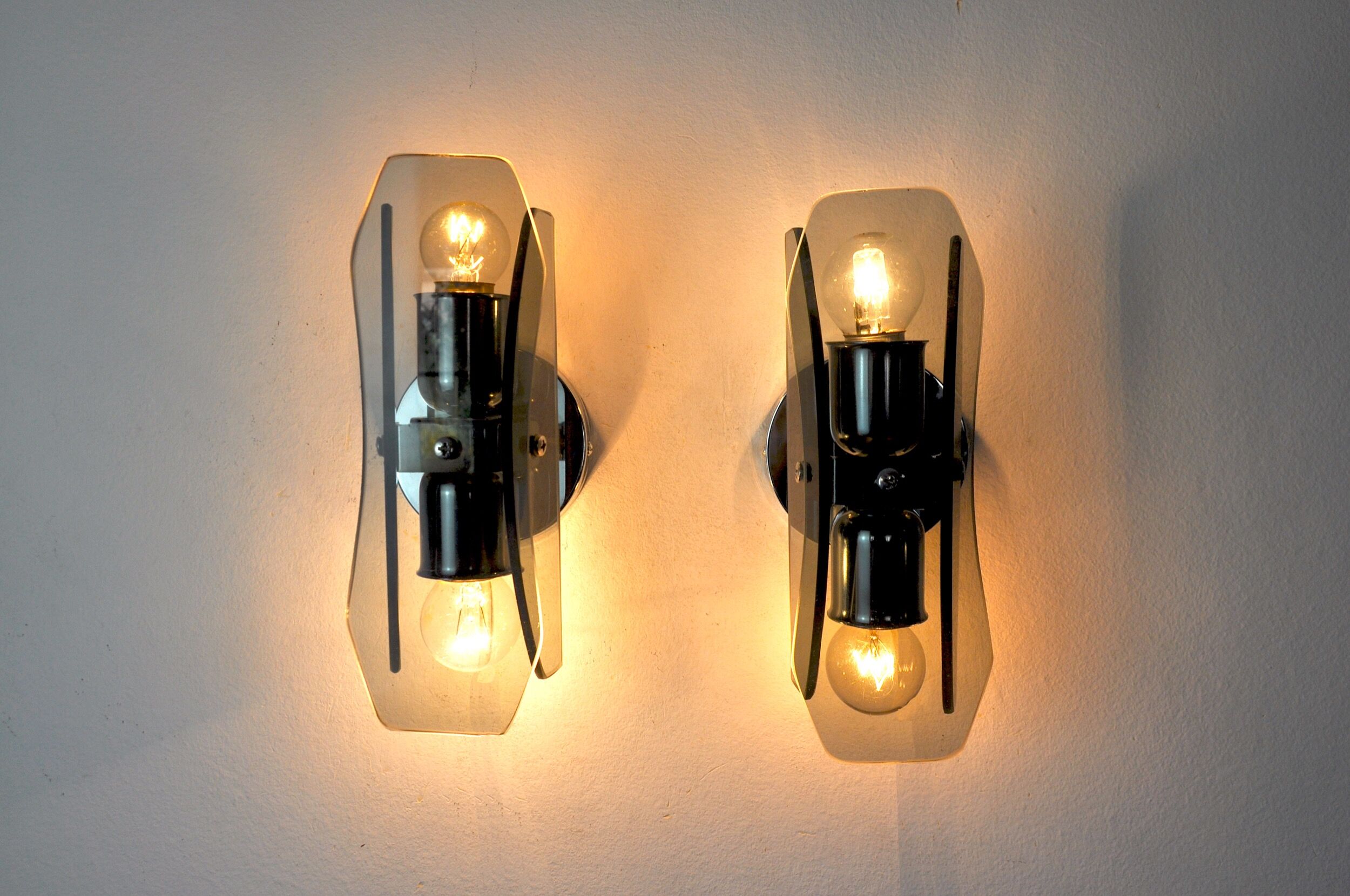 Pair of black Veca wall lamps, murano glass, Italy, 1960