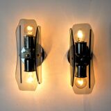 Pair of black Veca wall lamps, murano glass, Italy, 1960