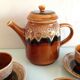 Hawaiian decor coffee service from the Sarreguemines faience factories / vintage 60s-70s