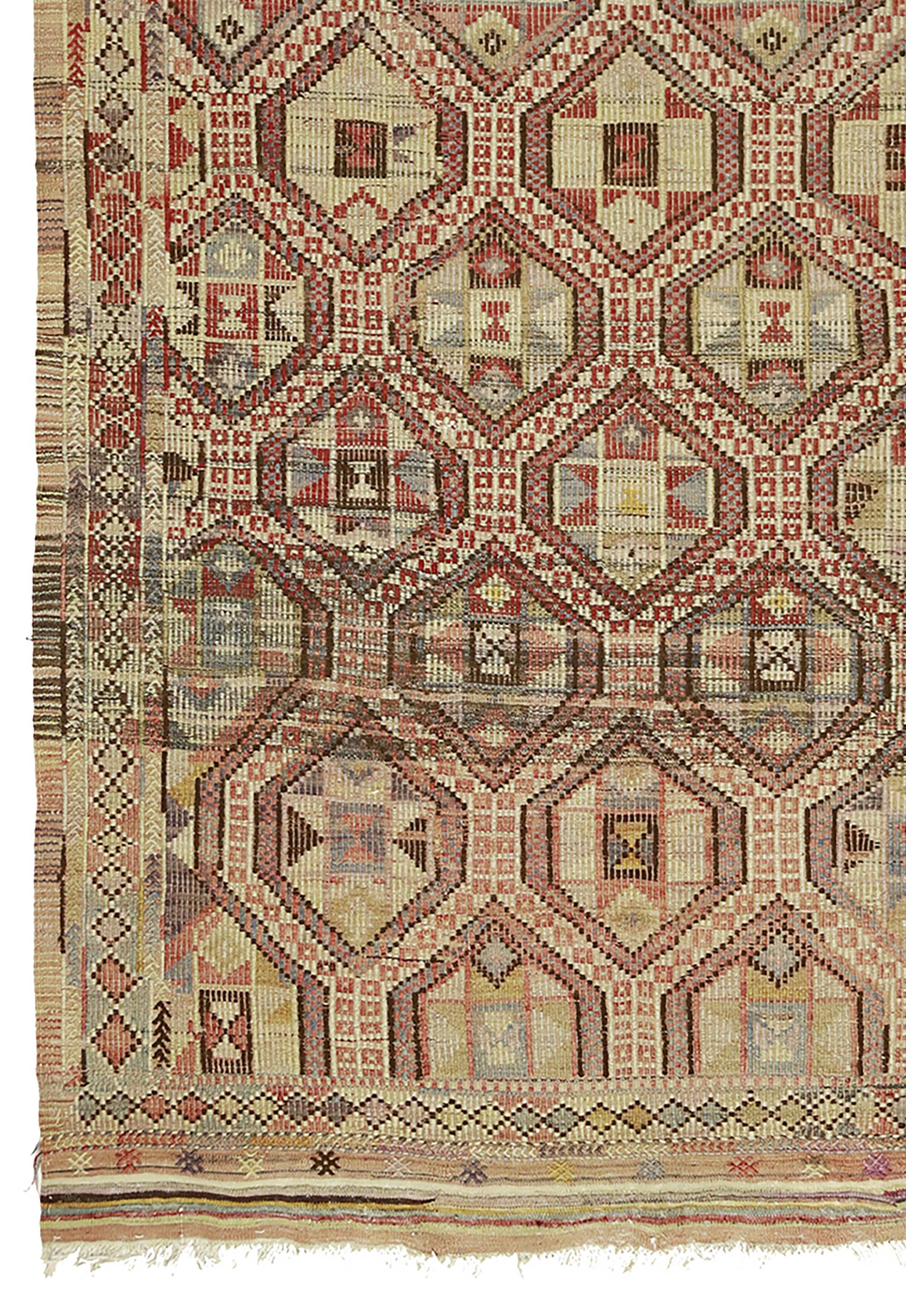 Grand Kilim Oushak Vintage Geometric Red Beige 300 x 160 cm