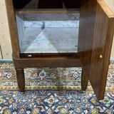 Bedside table in marquetry and white marble top, early 20th century