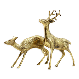 Pair of brass deer