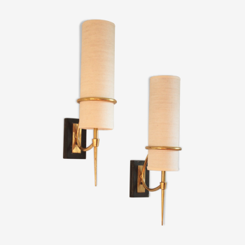 Pair of wall lamps 1950, Maison Arlus , brass