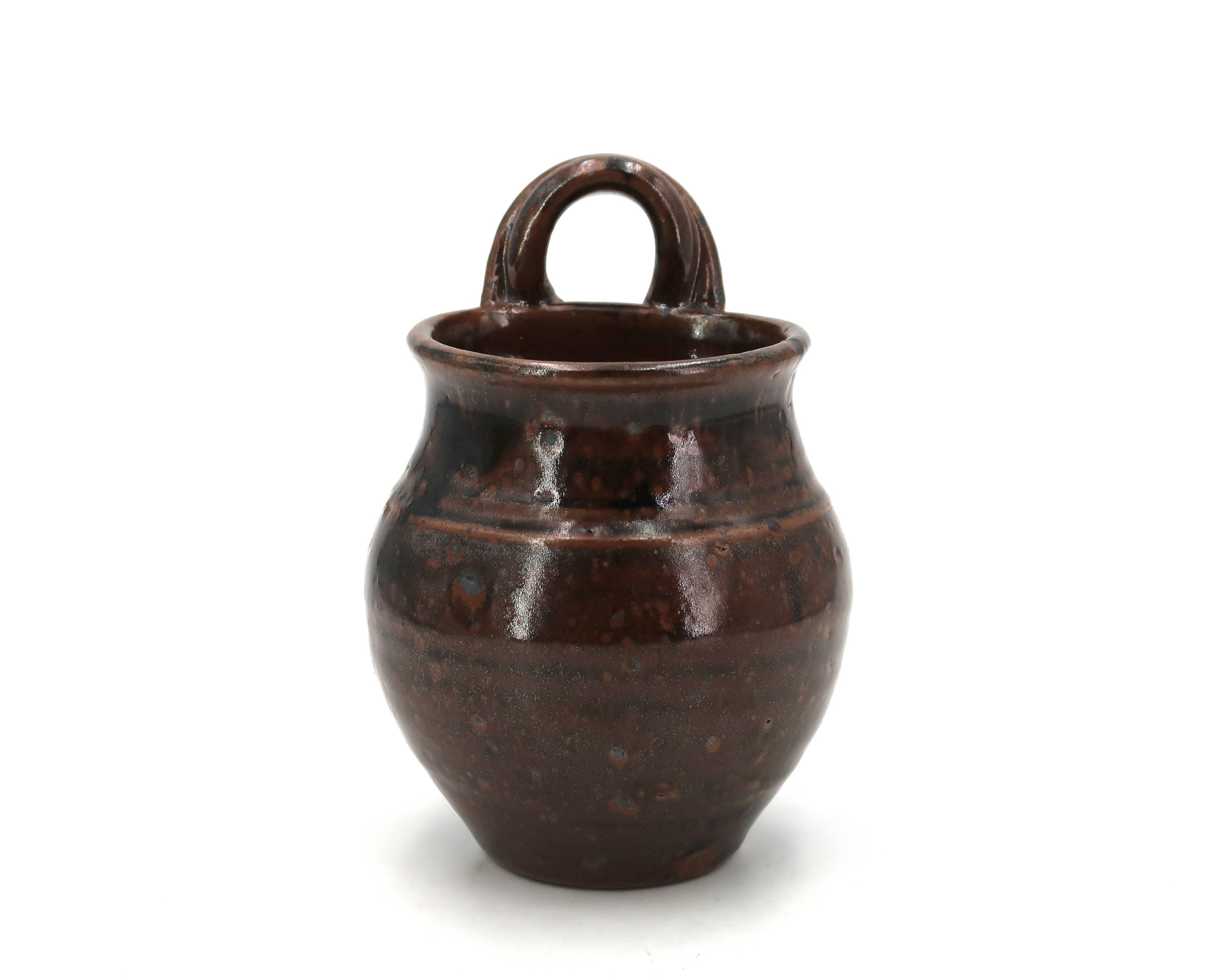 Brown ceramic wall vase by Guy Baudat, 1970s