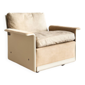 Fauteuil design 620 en cuir suédé beige par Dieter Rams, Vitsœ, Mid-Century