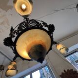 Imposing contemporary art deco style chandelier, glass paste and wrought iron