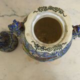 Large covered pot in polychrome earthenware, Asian work from the late 19th century.