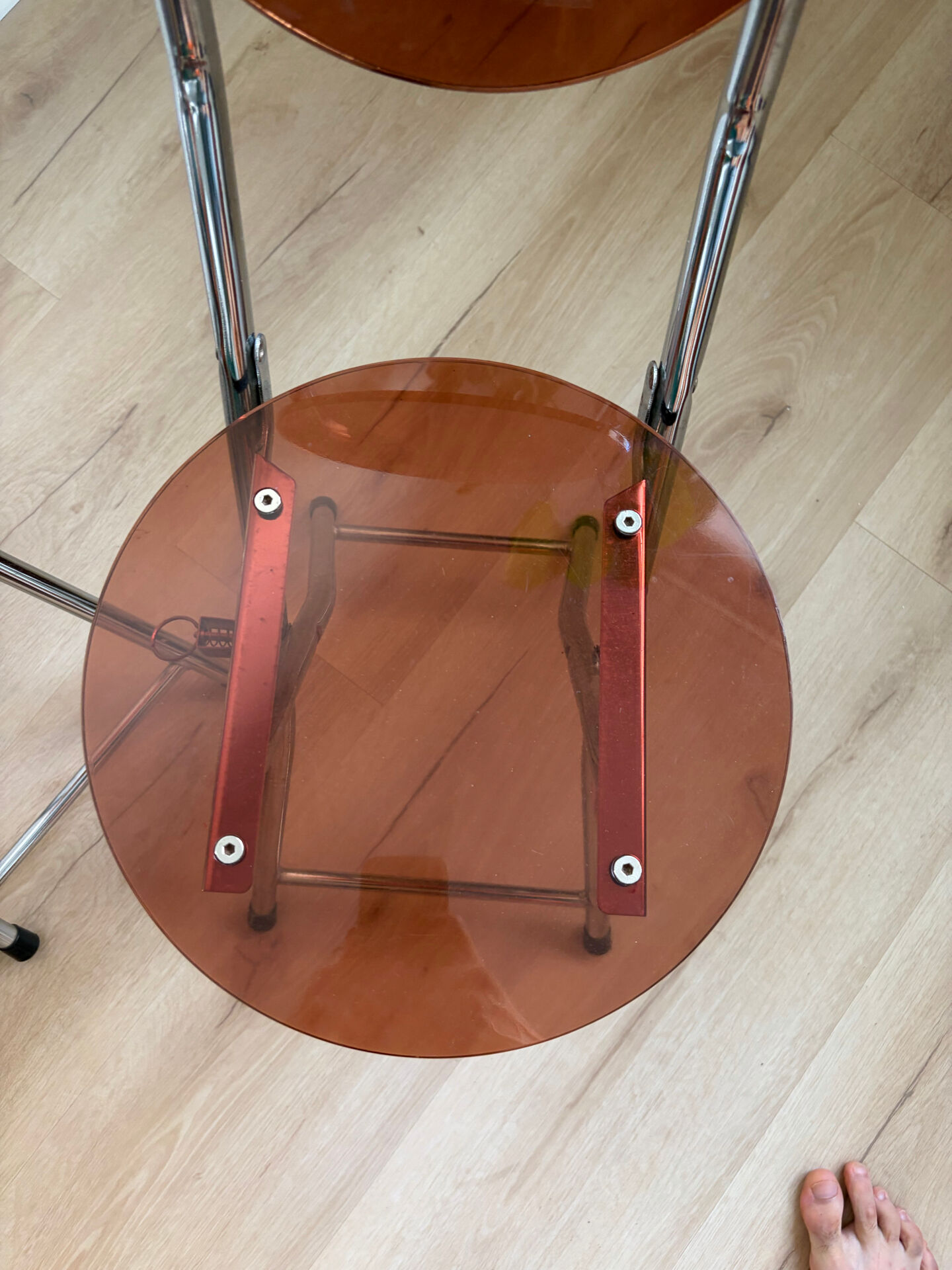 2 folding chairs Space Age plexiglass/steel round back/seat 1980s