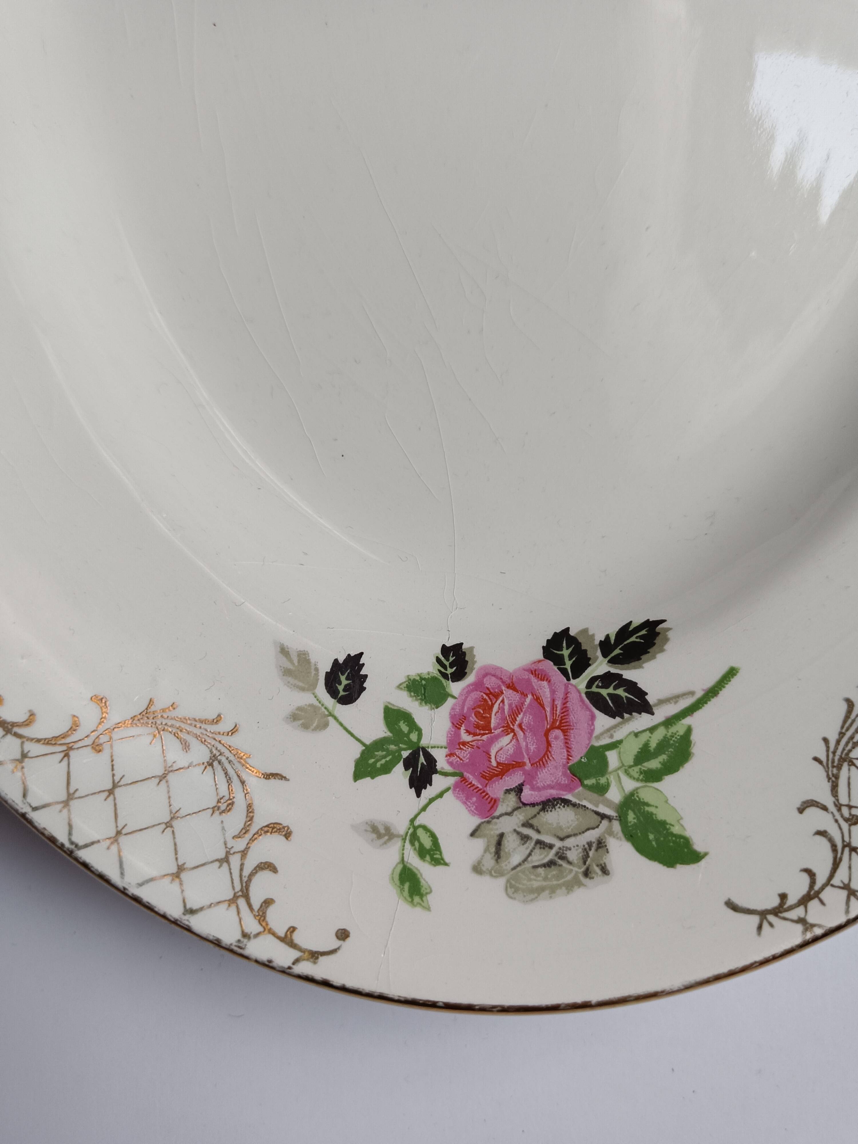 Oval plate Sarreguemines cream with pink gilding, antique.