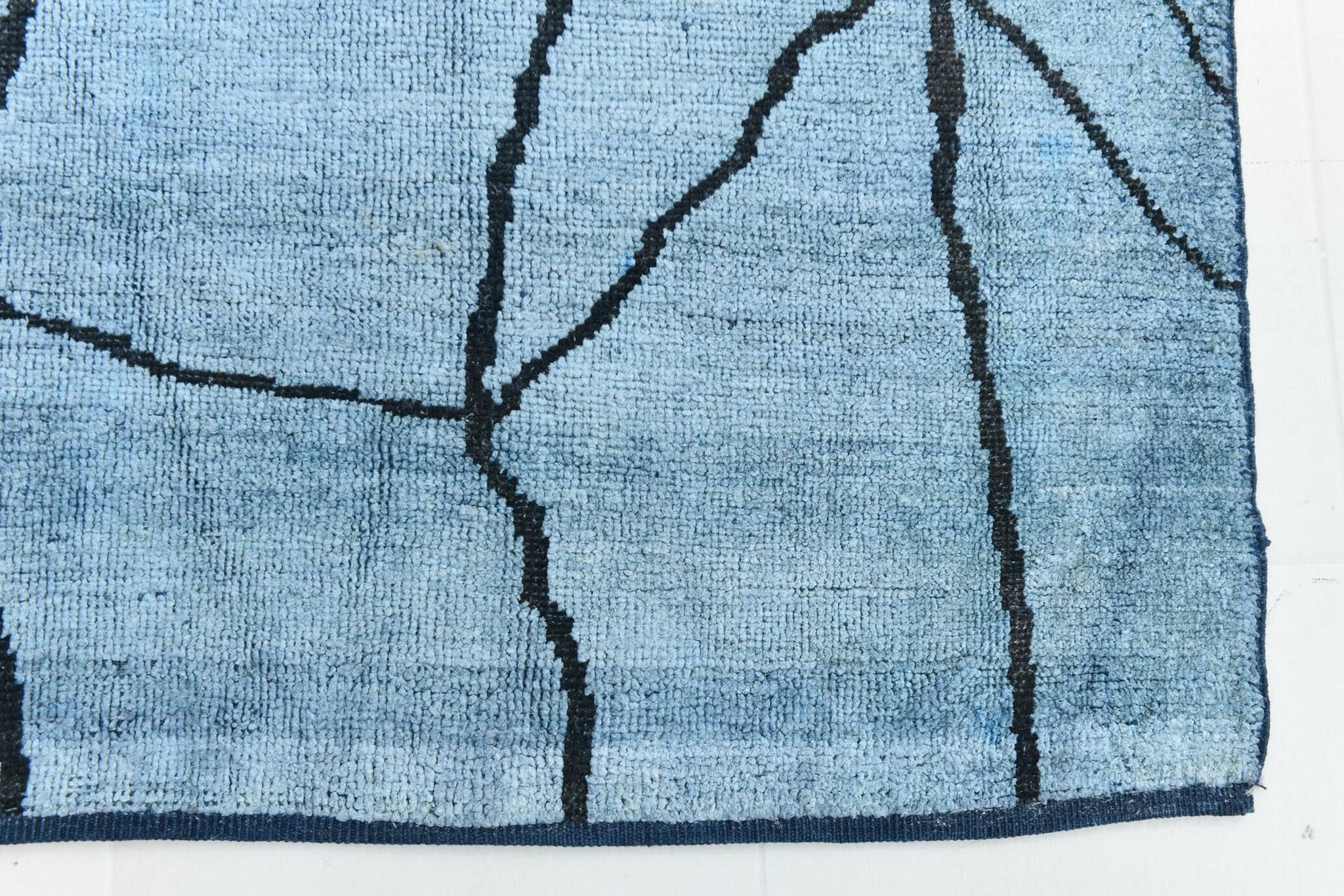 Sky Blue Wool Rug, Modern Handmade Designer Vintage Carpet, 213x281 Cm