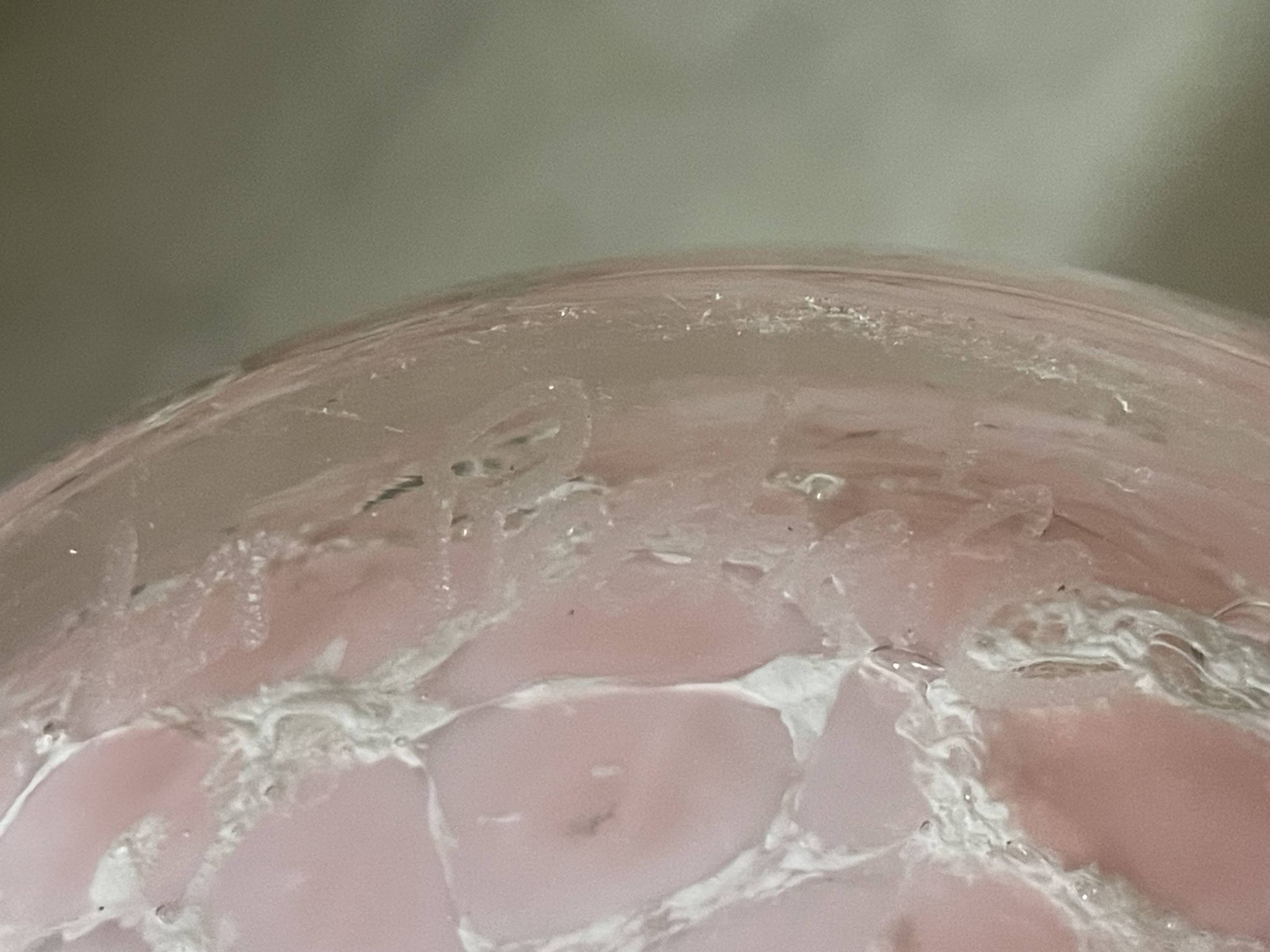 Marbled pink blown glass art vase, La Rochère
