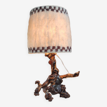 Vintage brutalist vine cep lamp/20th design/wool lampshade